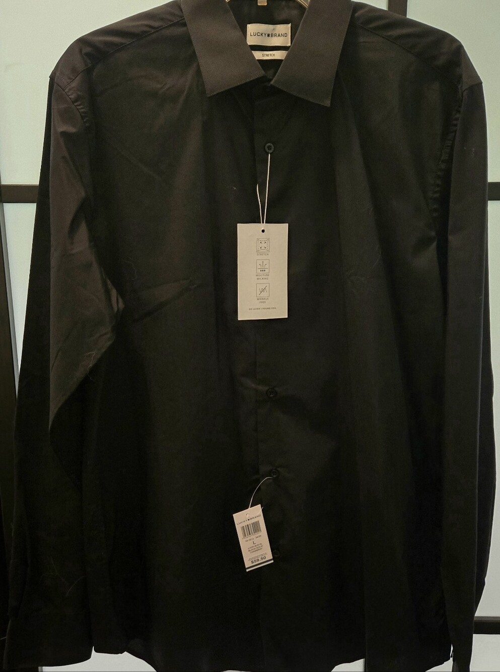 Lucky Brand Men's dress Shirt Size 16-16 1/2 34/35 Black, slim, stretch. NWT